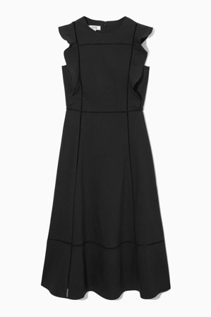 COS Women's Ruffled Linen Blend Midi Dress in Black