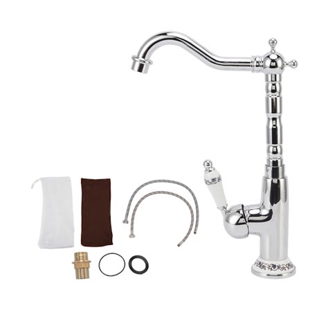 Retro Europeisk Messing Baderomsvask Kran med Lang Bøyeslange Varm Kald Mikser