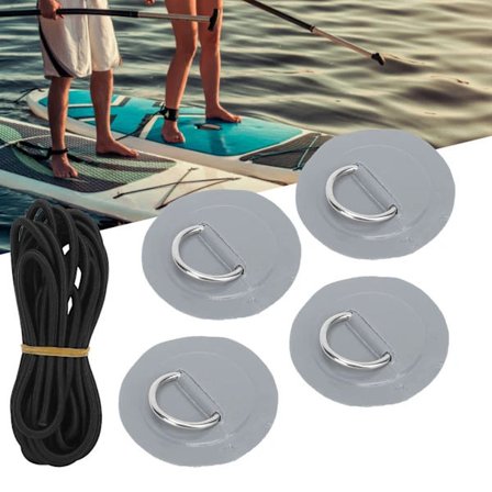 QD-4 stk PVC-lapp elastisk tau sett D-ring lapp strikk tau sett rustfritt stål D-ring pute grå