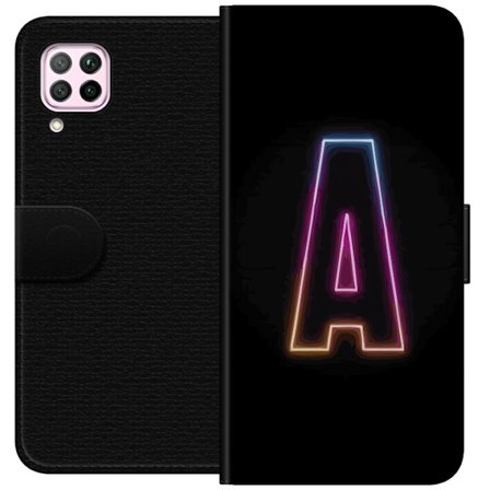 Kompatibel Tegnebogsetui til Huawei Huawei P40 lite Minimalistisk neonbogstav A i regnbuefarvet lys mod sort baggrund i moderne typografisk stil