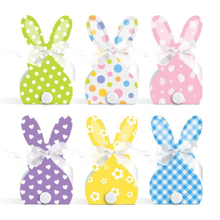 Papirbokser formet som kaninører, godtebokser til påske, gaveesker, vesker (4 av hver av de 6 fargene, totalt 24)
