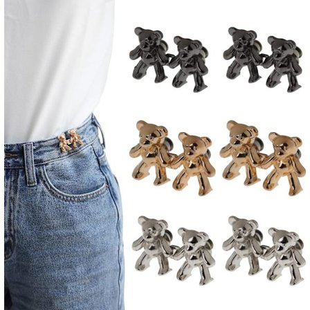 6 Par Bjørnknapper for Jeansklips for å Stramme Midjen Bukse Størrelse Justerbare Knapper for Jeans for å Gjøre Mindre Søte Bjørnemidjer