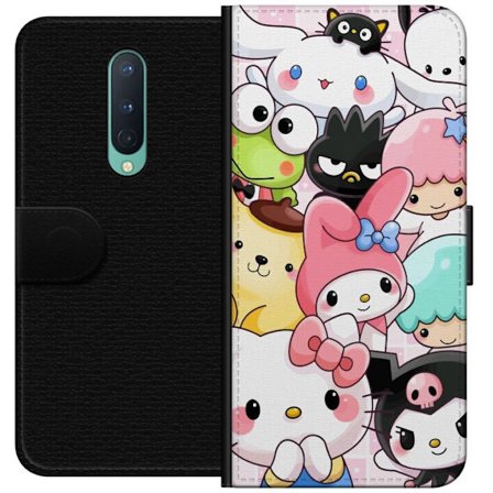 Yhteensopiva Lompakkokotelo OnePlus 8 Tiheä kuvio suloisia hahmoja, joilla on suuret silmät eri väreissä ja ilmeissä LABUBU-tekstillä