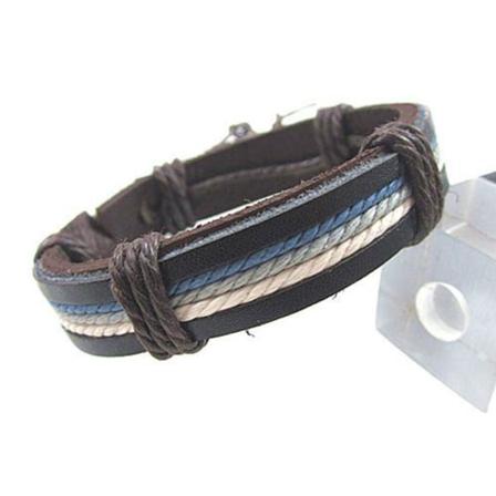 Brett Armband I Läder Och Rep - Svart / Blått / Beige Blå