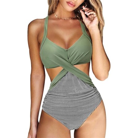 1 stk. badedragt til kvinder med kryds foran, mavekontrol, højtaljet bikinibadedragt M