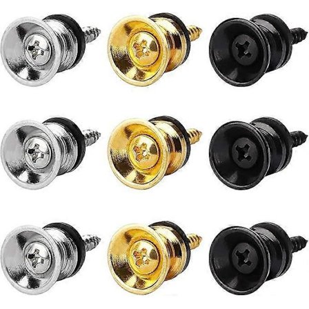 Kitaran hihnan soljen päätytappi metallinen kitaran hihnalukko tappi kiinnitysruuvilla ja kumityynyllä, 9 kpl (kulta, hopea, musta)