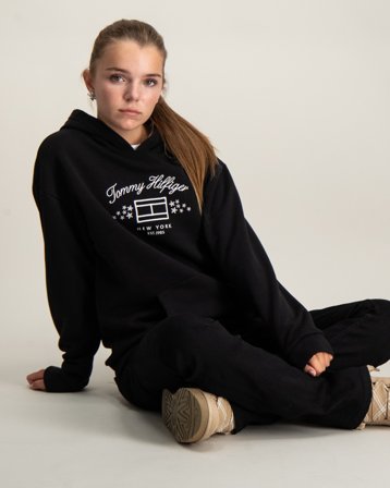Tommy Hilfiger TH FLAG SLUB FLEECE HOODIE Czarny Bluzy z kapturem Dziewczyna - Kids Brand Store