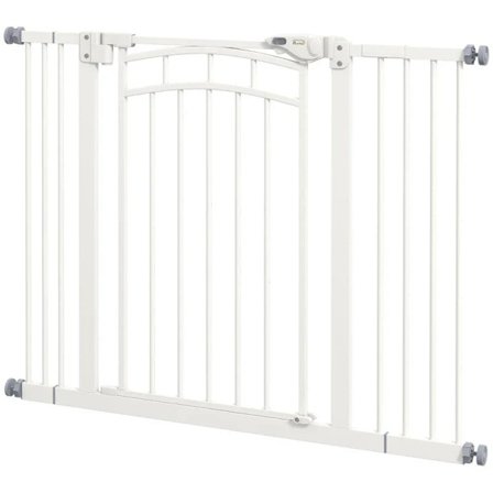 Rootz Dog Gate - Trappport - Automatisk stängning - Enhandsmanövrering - Säkerhetsport - Rund dubbelhäftande tejp - Stål-PA - Vit - 100cm x 4cm x 76cm