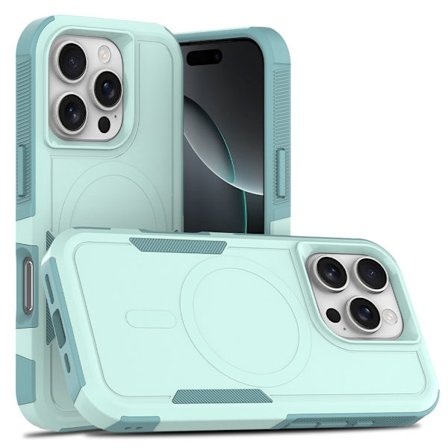 Kompatibel med iPhone 16 Pro, magnetiskt skal med vadderade hörn och splitterfritt skal (vit)