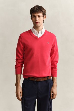 GANT Herren Klassischer V-Neck Pullover aus Baumwolle (XXXL) Rot