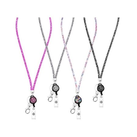 4 kpl Kristallikaulakoruja sisäänvedettävällä merkkipidikkeellä ja avaimenperällä, bling strassi kristallikaulakoru ID-kortin pidike