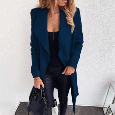 Damer Enfärgade Överrockar Lapel Collar Ylle Långärmade Ytterkläder