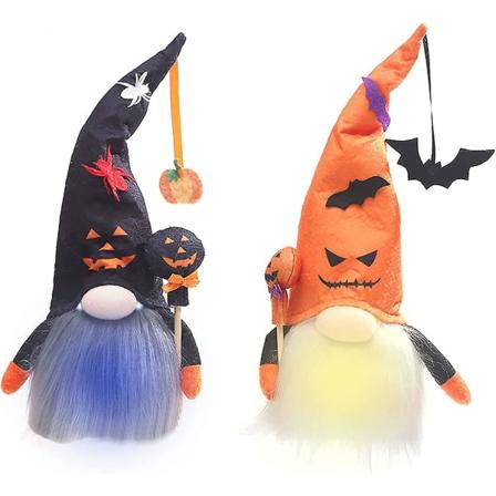 2 st Halloween Gnome Plysch Faceless Dockor Med Ljus, Bedårande Gnome De Handgjord Polyesterfiber För Halloween Bordsfoto Rekvisita Dekoration