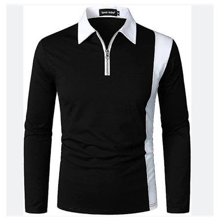 Män Zip Polo Shirts Långärmade Color Block T-shirt Golf Casual Work Tee Lapel Tops
