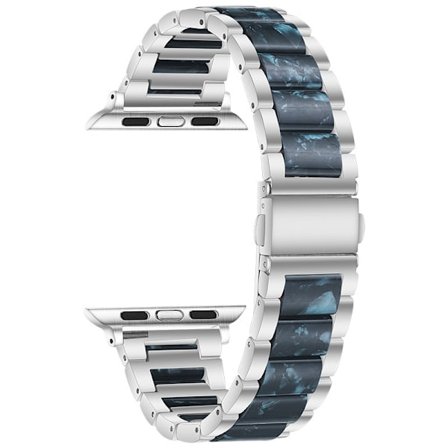 Klockarmband för Apple Watch iWatch 38-40-41MM Silver + Kungsblå Resin