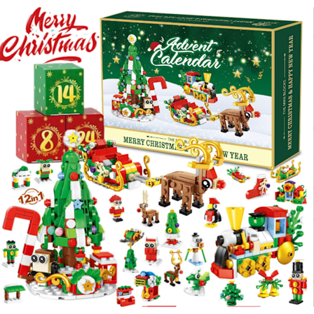 24-dagars nedräkningsadventskalender julgransmontering blindbox-set, du kan skapa flera olika former själv