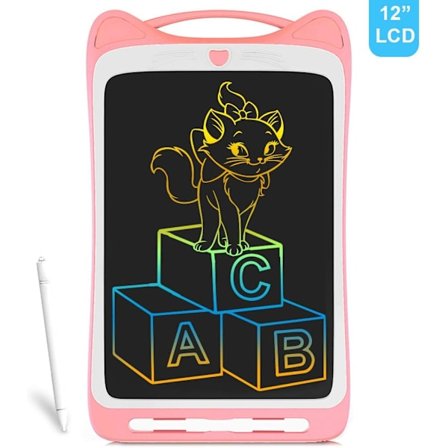 Elektronisk surfplatta tecknad stor ansikte katt, 12 tum färgblumebräda (rosa),