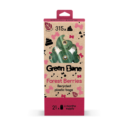 Green Bone - Refill Forest Berries biologisk nedbrytbare hundeposer Grønne 315 poser - Hund - ZOO.no