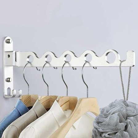 Sølv vegg tørkestativ, vegg henger sammenleggbar tørkestativ krok henger for balkong 90° rotasjon veggmontert sammenleggbar klesstativ for bad, 