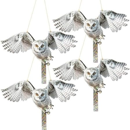 4 Pakker Ugler til at Holde Fugle Væk - Falsk Ugle - Reflekterende Fuglekontrol Enhed