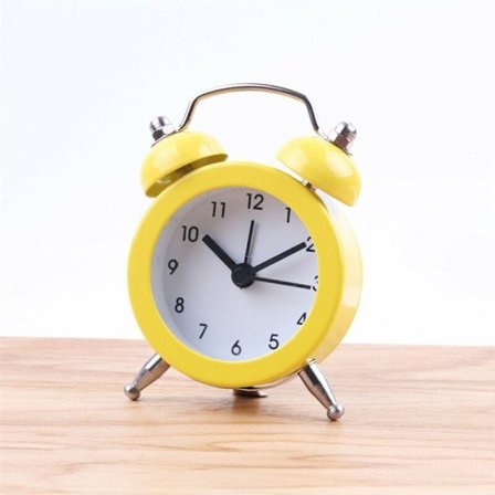 Klassisk mini väckarklocka med dubbelklocka, kvartsurverk, analog klocka på sängbordet