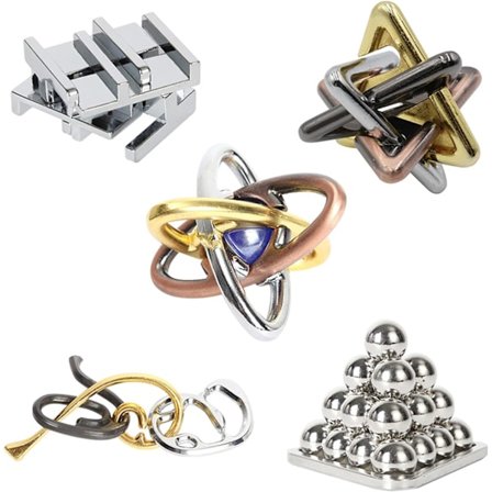 Metallpuslesett 5 deler, Metallpuslespill, Pedagogiske intelligensleker, IQ-test Distanglement Pu