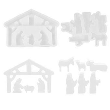 Silikonformer med julekrybbe-tema, silikon-epoksyharpiksform for baking av desserter, sjokolade, julepynt