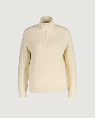 GANT - Teksturert bomullsgenser med halv glidelås til dame cream