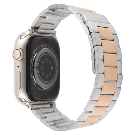 Metal Watch Band Apple Watch Series 49mm - 45mm - 44mm - 42mm Magneettinen kolmen helmen rannerengas - Hopea + Ruusukulta