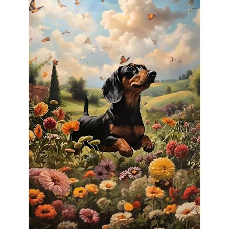 Hund 5D Diamantkunst - 30x40cm Full Drill Smykkepuslespill for Dyreelskere, DIY Veggdekorasjon