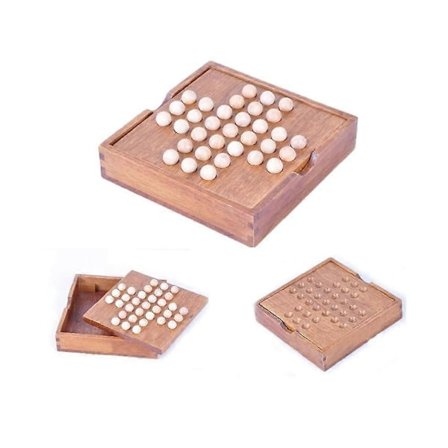 Træ Solitaire Brætspil Klassisk Intelligens Legetøj til Børn og Voksne (FMY)