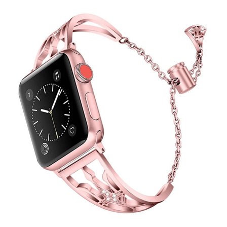 Apple Watch (45 mm) klockarmband i stål med strainestone-krona - Rosa Ros