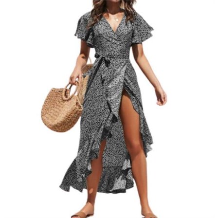 Kvinnors Wrap V-ringad Kortärmad Blommig Klänning