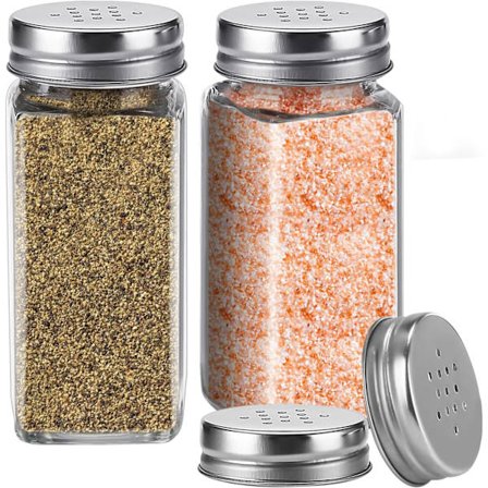 Glass Salt og Pepper Shaker Set, Salt Shaker med Rustfritt Stål Lokk - Klart Glass Krydderglass Beste Kjøkkendekorasjon