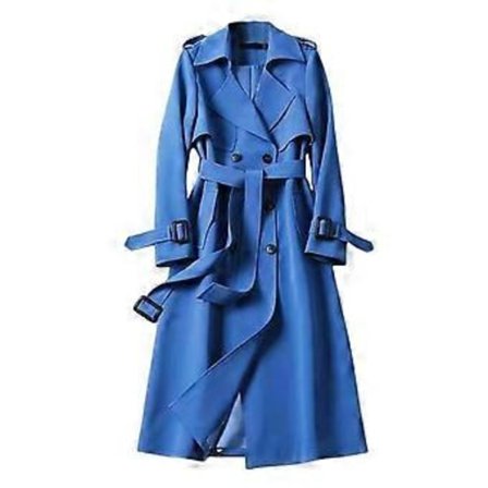 Höst Vinter Dam Trenchcoat Nedvikt Krage Enfärgad Dubbelknäppt med Bälte Mellanlång (XL blå)
