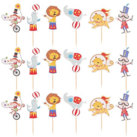 48 kpl apina koriste sirkus kakku koristeet sirkus cupcake topper sirkus leijona cupcake toppers sirkus syntymäpäiväjuhlat suosioita(10.5x3cm,värikäs)