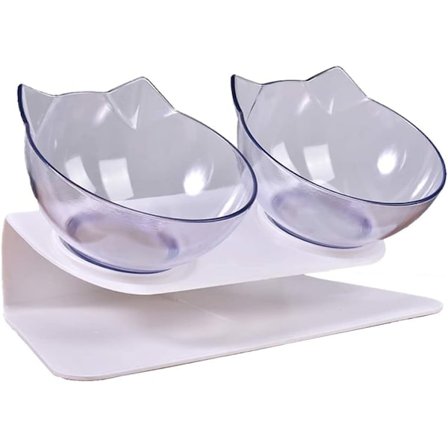 Kattmatskålar 15° Vinklad Plattform Matare Upphöjd Dubbelskål med Ställ för Husdjursmat och Vatten