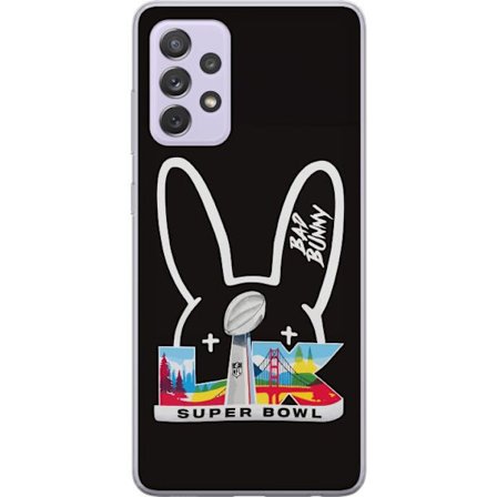 Kompatibel Mobilcover til Samsung Galaxy A52s 5G Bad Bunny portræt med åben skjorte, tatoveringer og krøllet hår i stilfuld modefotografering