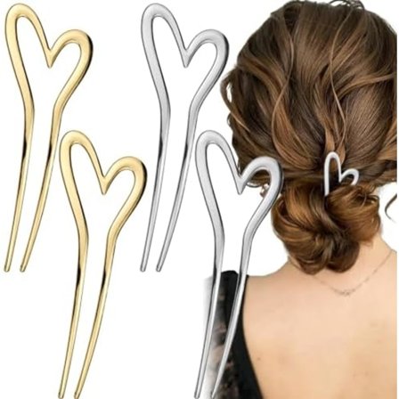 4 KPL Kultaiset Metalliset U-muotoiset Hiusneulat, Suuri Ranskalainen Hiusneula, Sydän Hiuspuikot Vintage Hiuspuikot Kampaus Nuttura Naisille Tytöille