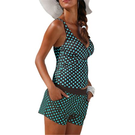 2-delt tankini-badedragt med prikmønster til kvinder, tanktop med boyshorts, mørkegrøn