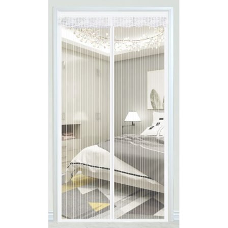 Hvid magnetisk myggenetdør 95x220cm, glasfiberdør myggenet, fluenet til dør automatisk lukning ultrafint net uden boring