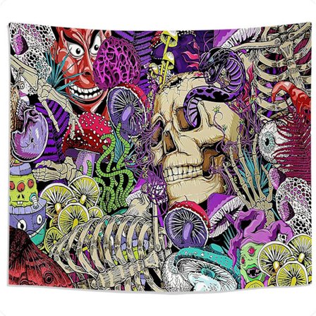 Gobeläng Estetiska Svampar Vägg Handduk Xxl Svart UV Fluorescens Trippy Neon Vägg Hängande 95 x 73 cm