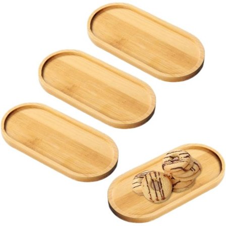 Bambusbakke, sæt med 4, dekorativ bakke, serveringsbakke