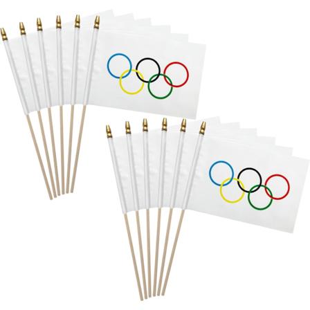 20 kpl Pieni Olympialaisten Lippuja K sinpidettavi Mini Olympialaisten Renkaiden Lippuja Puukepill 5x8 Tuumaa