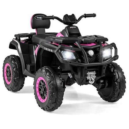 COSTWAY Quad Elektrisk til Børn 24V 7Ah med 2 Pladser, 4 Hjul, 4 Motorer, LED, Musik, Horn, Progressiv Start Rosa