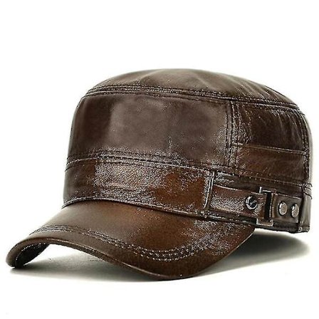 Miesten litteä lippis, muodikkaat lämpimät korvasuojat, aito nahkahattu