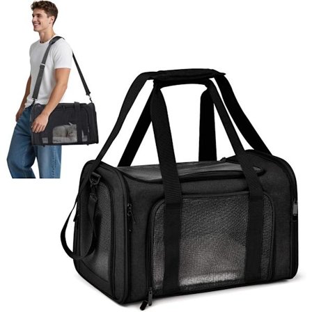 Transporttaske til hunde og katte, sammenfoldelig, åndbar, letvægt, aftagelig taske 43x28x28cm, sort