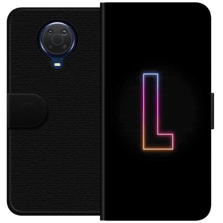 Yhteensopiva Lompakkokotelo Nokia Nokia G20 Minimaalinen neonkirjain L pehmeästi vaihtuvassa värivalossa mustaa taustaa vasten, puhdas graafinen est