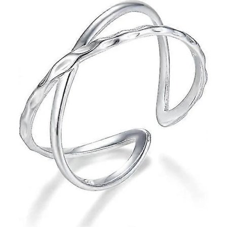 [PL】925 Sterling Silver Ring för Kvinnor Flickor Liten Justerbar Öppen Korsring Smycken Storlek