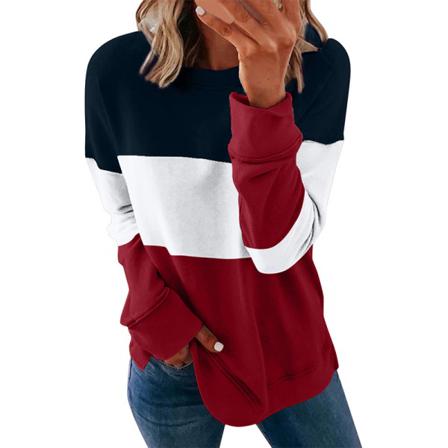 Långärmad Baggy Sweatshirt För Kvinnor Colorblock Patchwork T-shirt